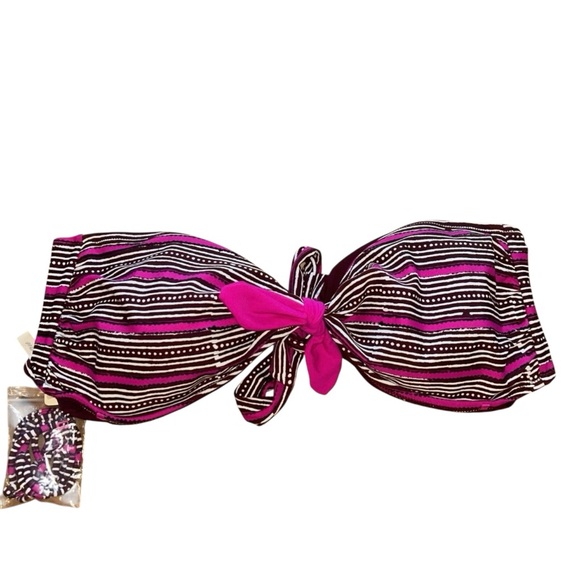 NEW Aeirie Women's XXL Burgundy Pink Striped Tie Back Bandeau Strap Bikini Top - Picture 1 of 5